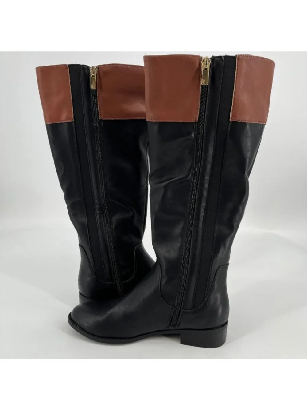 Jones New York Leodenn Knee High Boots Black Cognac Size 6M Synthetic Zip Buckle